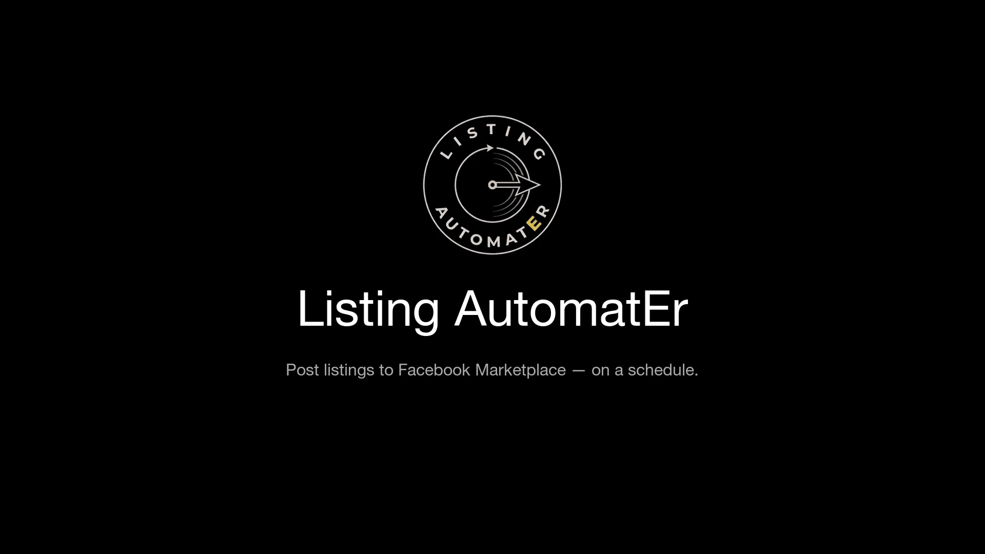 Listing AutomatEr demo video poster. Desktop app showing Arizona listings ready to post